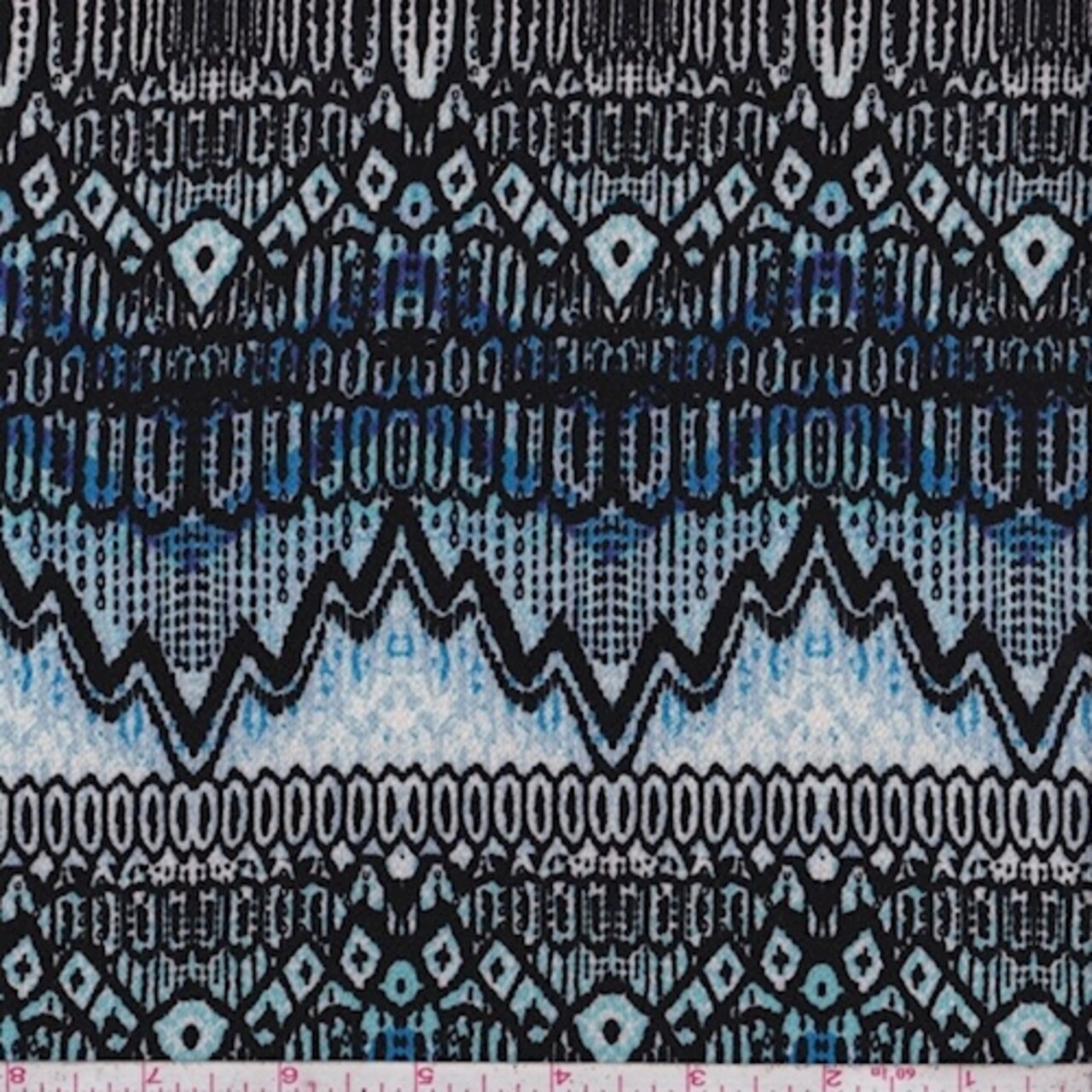Sky/Black/Cobalt Tribal Wave Crinkled Crepe Fabric By the Yard